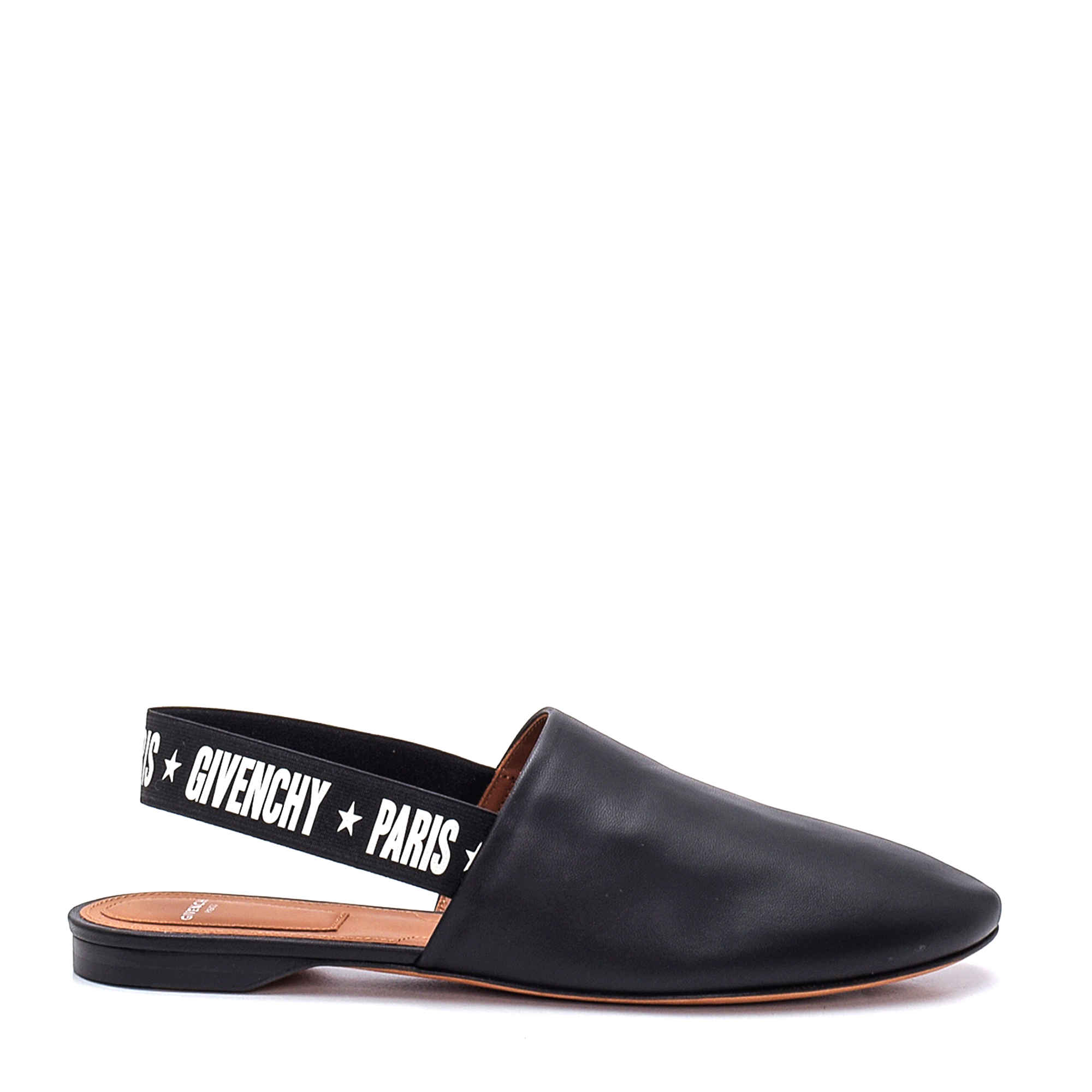 Givenchy - Black Leather Rivington White Logo Slingback Mules